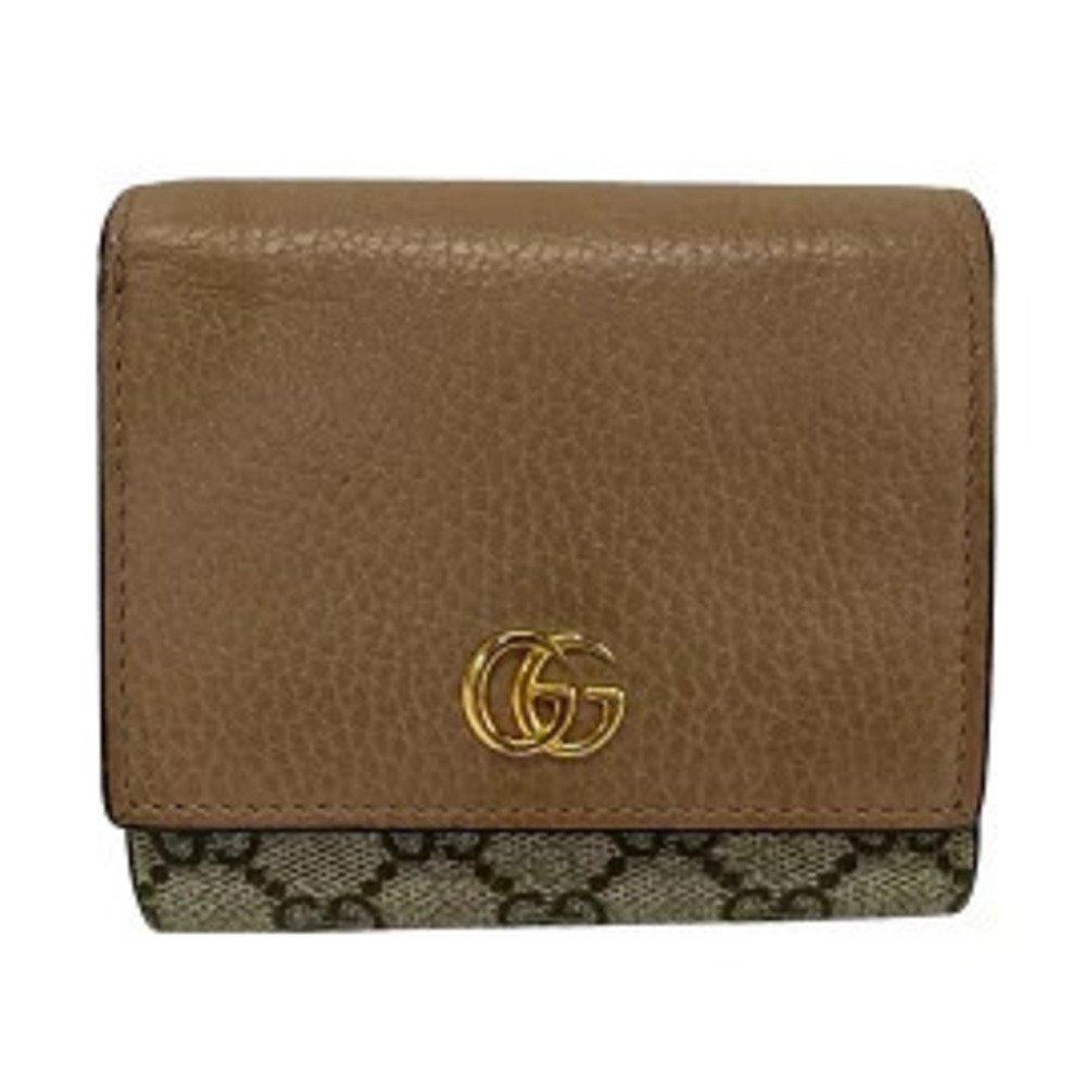 Gucci GG Marmont Plus Supreme Bi fold Wallet Beige Cream x Dark Brown Leather